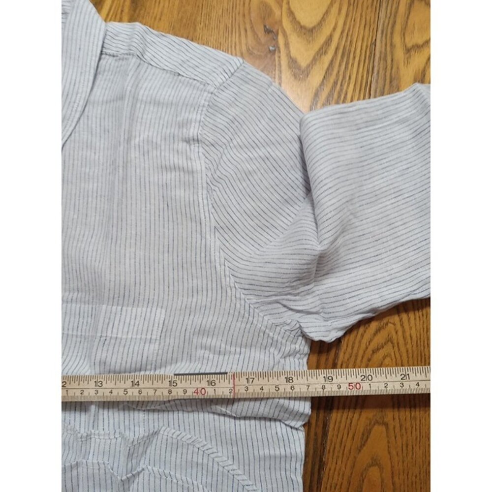 Untuckit Womens ANGELEN NEW Work Shirt 8 Top LINEN BLEND Blouse STRIPPED - Picture 7 of 8